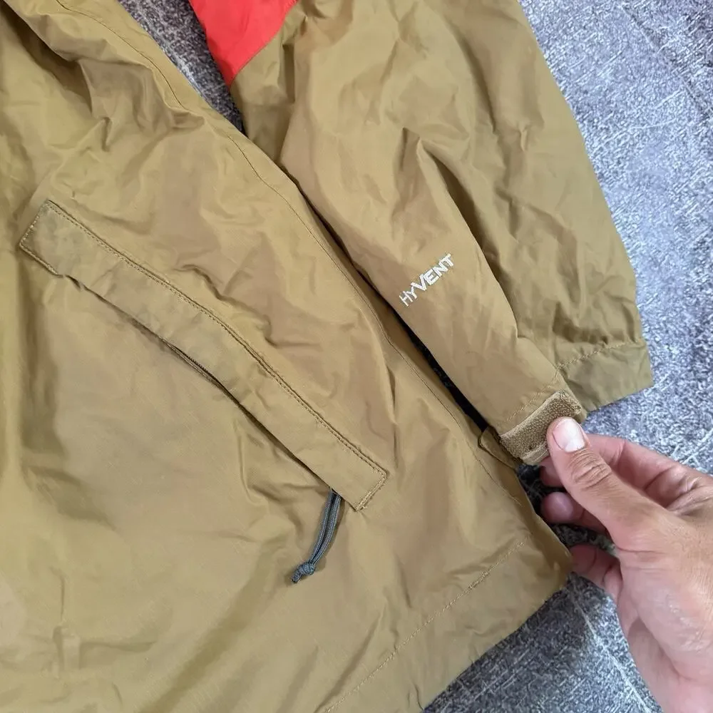 Men's The North Face Orange Tan Color Block Hyvent Hooded Rain Coat Jacket Sz S